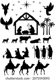 Christmas nativity scene with elements for design.