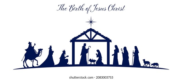 Christmas Nativity scene greeting card background. Elements all separate and editable. Vector EPS10.