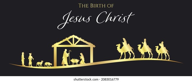 Christmas Nativity scene greeting card background. Vector EPS10.