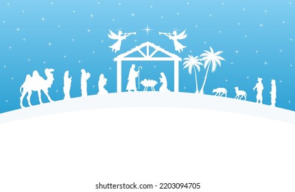 Christmas Nativity scene greeting card background. Vector EPS10.