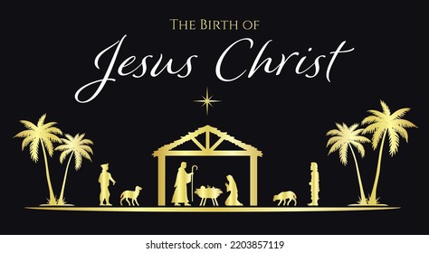 Christmas Nativity scene greeting card background. Vector EPS10.