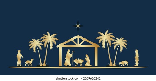 Christmas Nativity scene greeting card background. Vector EPS10.