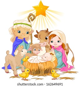 Christmas nativity scene with holy family. 