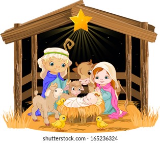 Christmas nativity scene with holy family.  