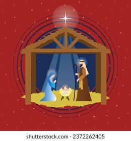 Christmas Nativity Scene: The Holy Family in the stable.