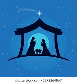 Christmas Nativity Scene: The Holy Family in the stable.