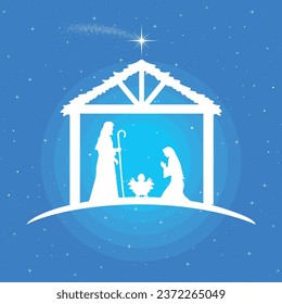 Christmas Nativity Scene: The Holy Family in the stable.