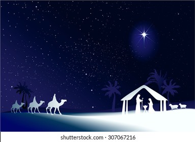 Christmas nativity scene with holy family 