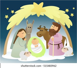 Christmas nativity scene with holy family 