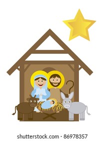 Christmas nativity scene with holy family isolated. vector