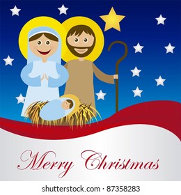 Christmas nativity scene with holy family card isolated. vector