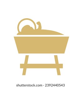 christmas nativity scene, Holy Night: baby Jesus in a manger, golden icon- vector illustration