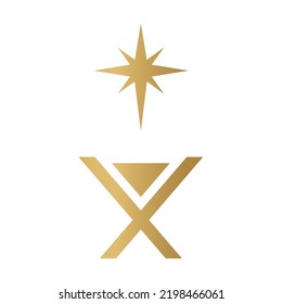 christmas nativity scene, manger and Star of Bethlehem golden icon- vector illustration