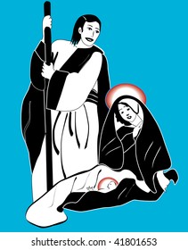 Christmas nativity scene with Mary and Joseph and baby Jesus vector