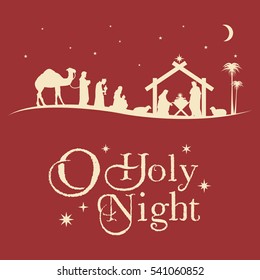 Christmas Nativity Scene Silhouette, Vector