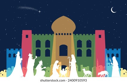 Christmas Nativity Scene - Three Wise Men and shepherd adoration