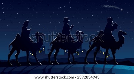 Christmas Nativity Scene - Three Wise Men in the desert at night