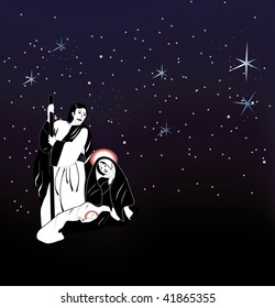 Christmas nativity scene under starry night sky  vector
