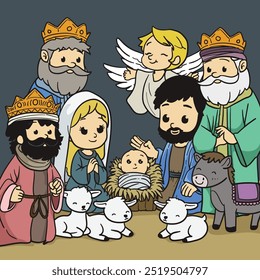 Christmas nativity scene with wise men, mary, joseph and baby Jesus