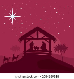 christmas nativity silhouette red scene