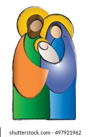 Christmas nativity simple color vector illustration - Holy family Mary Joseph and baby Jesus