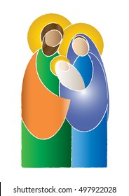 Christmas nativity simple color vector illustration - Holy family Mary Joseph and baby Jesus