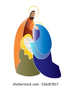 Christmas nativity simple color vector illustration - Holy family Mary Joseph and baby Jesus