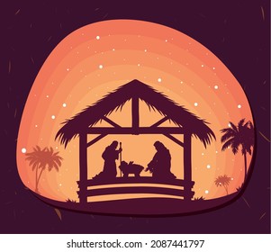 Christmas Nativity Stable Silhouettes Scene