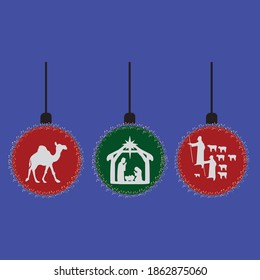 Christmas nativity theme on tree ornaments 