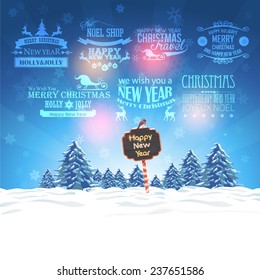 Christmas Natural Landscape 2015, Natural Landscape Poster, Background and Typographic New Year Text