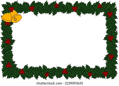 Christmas nature frame decoration background for holiday green leaves berry bell happy new year abstract design 