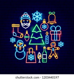 Christmas Neon Concept. Vector Illustration Of Winter Holiday Promotion.