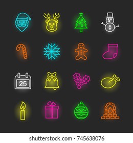 christmas neon icon set, vector design editable stroke