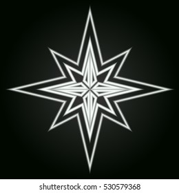 Christmas neon light star on black background. Vector vintage festive icon.