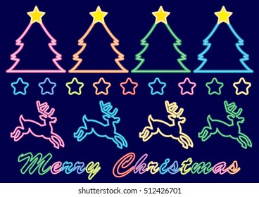 Christmas neon sign set / Vector image set with lots of colorful colors
