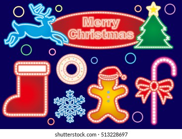christmas neon sign set / Vector image set   Type-B with lots of colorful colors