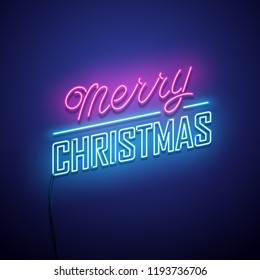 Christmas Neon Sign. Vector Background. 