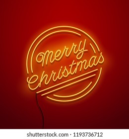 Christmas neon sign. Vector background. 