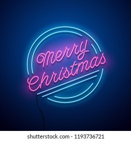 Christmas neon sign. Vector background. 