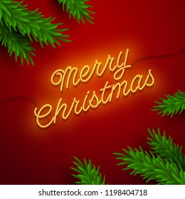 Christmas neon sign. Vector background.