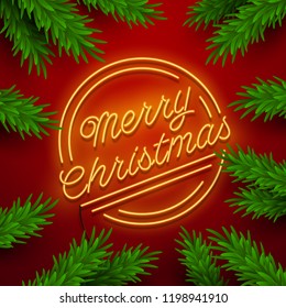 Christmas neon sign. Vector background.