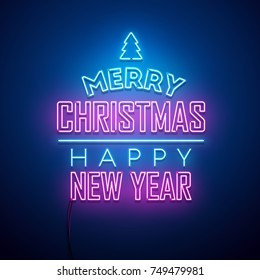 Christmas neon sign. Vector background.