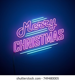 Christmas neon sign. Vector background.