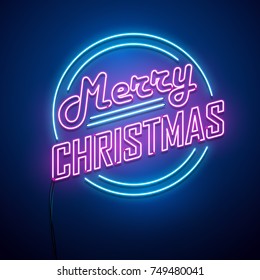 Christmas Neon Sign. Vector Background.