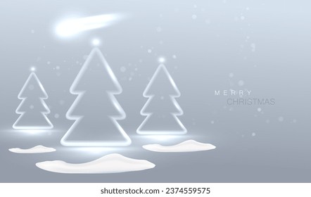 Concepto de diseño de árboles de neón de Navidad. Fantasía de invierno y fondo vectorial de tarjeta de vacaciones futurista. Feliz Año Nuevo.