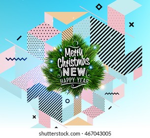 Diseño abstracto de Navidad y Año Nuevo 2017 con patrón geométrico para fondo. Vector