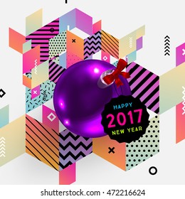 Christmas and New Year 2017 abstract design with geometric pattern for background. Vector