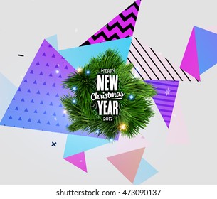 Christmas and New Year 2017 abstract design with geometric pattern for background. Vector