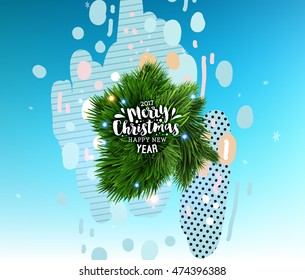 Christmas and New Year 2017 abstract design with geometric pattern for background. Vector