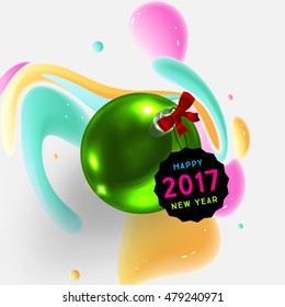 Christmas and New Year 2017 abstract design with watercolor pattern for background. Vector